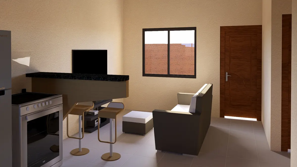 Sala y cocina · Modelo 001 (render)