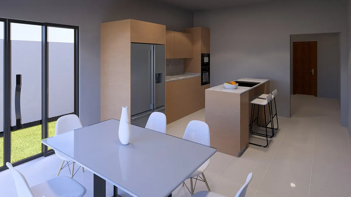 Cocina y comedor · Modelo 009 (render)